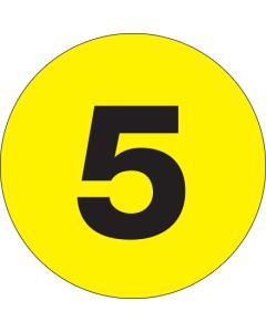 1"  Circle - "5" ( Fluorescent  Yellow) Number  Labels
