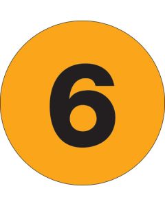 1"  Circle - "6" ( Fluorescent  Orange) Number  Labels