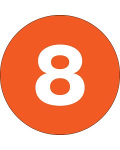 1"  Circle - "8" ( Orange) Number  Labels