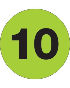 1"  Circle - "10" ( Fluorescent  Green) Number  Labels