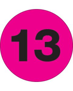 1"  Circle - "13" ( Fluorescent  Pink) Number  Labels