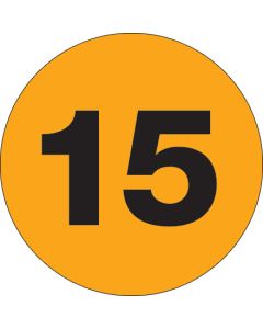 1"  Circle - "15" ( Fluorescent  Orange) Number  Labels