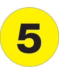 2"  Circle - "5" ( Fluorescent  Yellow) Number  Labels