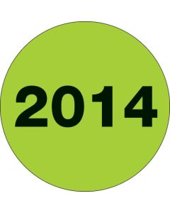 2"  Circle - "2014" ( Fluorescent  Green) Year  Labels