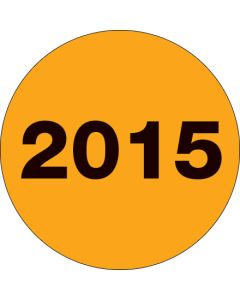 2"  Circle - "2015" ( Fluorescent  Orange) Year  Labels