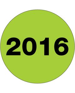 2"  Circle - "2016" ( Fluorescent  Green) Year  Labels