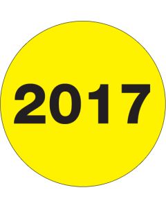 2"  Circle - "2017" ( Fluorescent  Yellow) Year  Labels