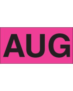 3" x 6" - "AUG" ( Fluorescent  Pink) Months of the  Year  Labels