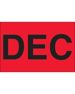 2" x 3" - "DEC" ( Fluorescent  Red) Months of the  Year  Labels