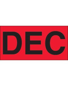 3" x 6" - "DEC" ( Fluorescent  Red) Months of the  Year  Labels