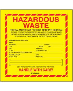 6" x 6" - " Hazardous  Waste -  New  Jersey"  Labels