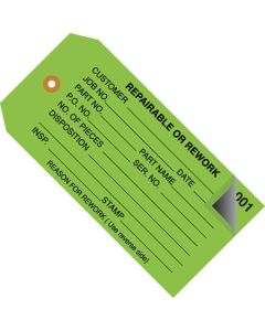 4 3/4" x 2 3/8" - " Repairable or  Rework" Inspection  Tags 2  Part -  Numbered 000 - 499