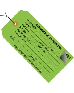 4 3/4" x 2 3/8" - " Repairable or  Rework" Inspection  Tags 2  Part -  Numbered 000 - 499 -  Pre- Wired