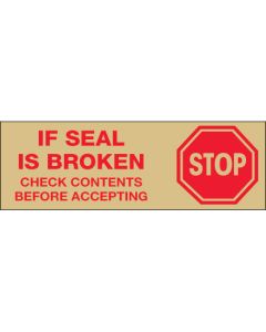 3" x 110 yds. - " Stop  If  Seal  Is  Broken.."  Tan (6  Pack) Tape  Logic®  Pre- Printed  Carton  Sealing  Tape